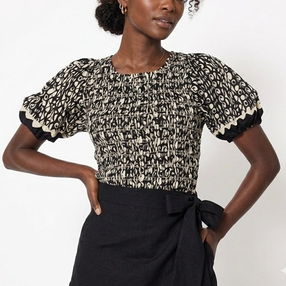 Cleobella Tops - CLEOBELLA 100% Organic Cotton Roberta Top Size Medium Paseo Black Tan Smocked